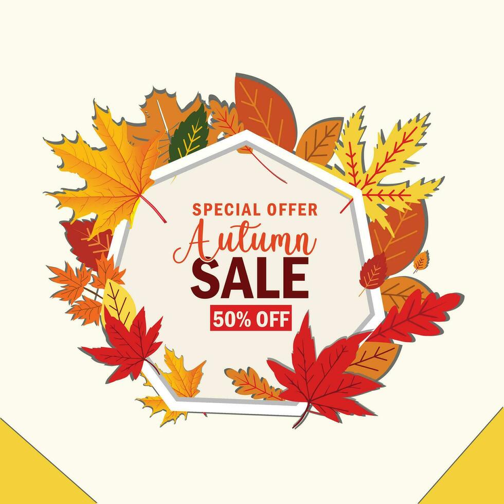 Autumn poster and background design with lettering maple leaves. Vector illustration