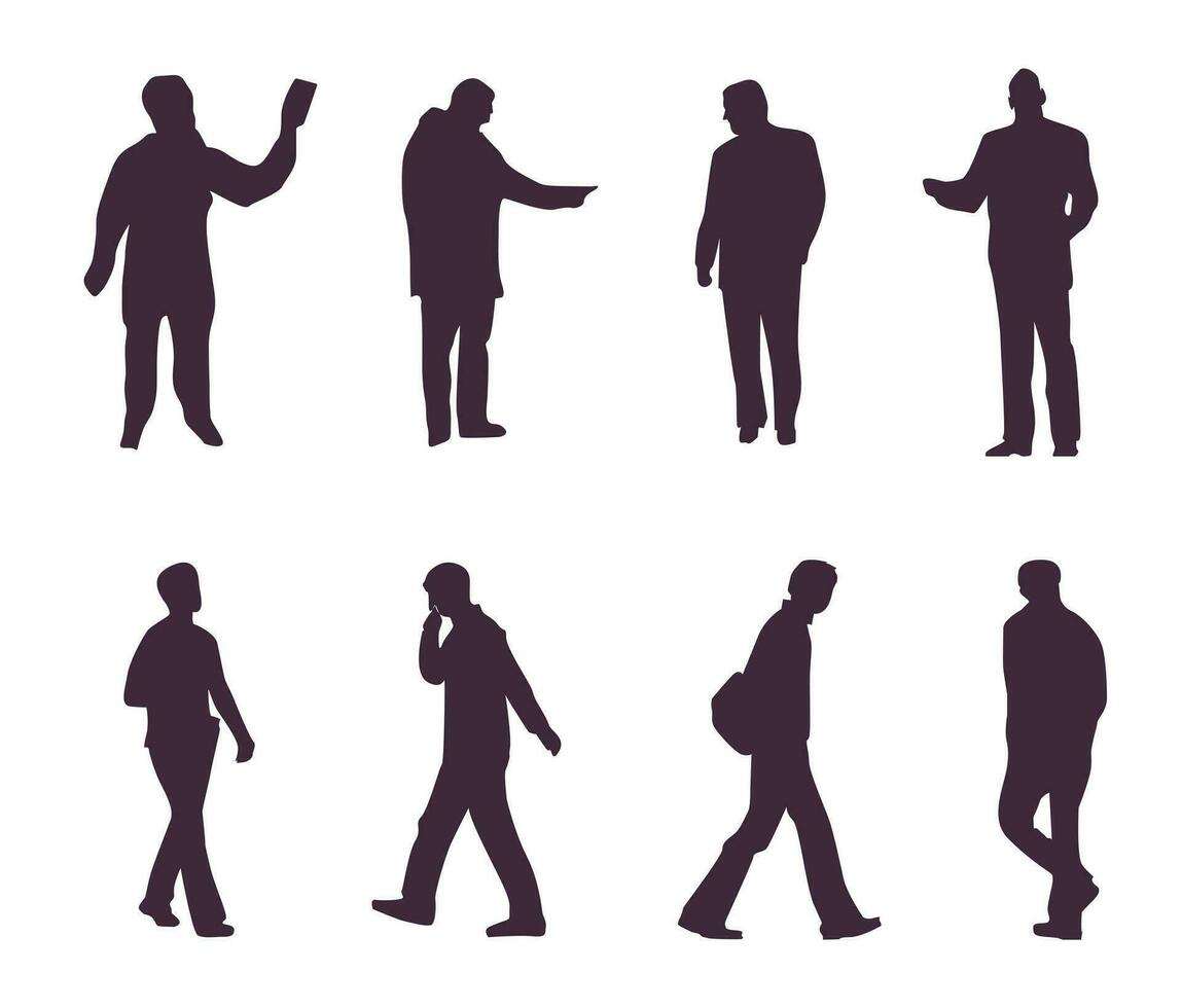 Set of silhouettes of random people vector