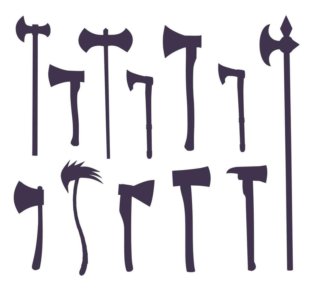 Set of silhouettes of axes and halberds vector