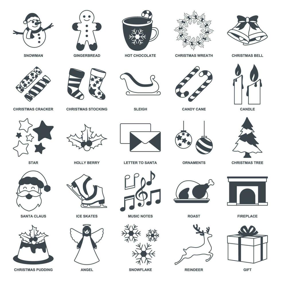 Christmas and New Year icon set, Included icons as Christmas Tree, Santa Claus, Hot Chocolate and more symbols collection, logo isolated vector illustration