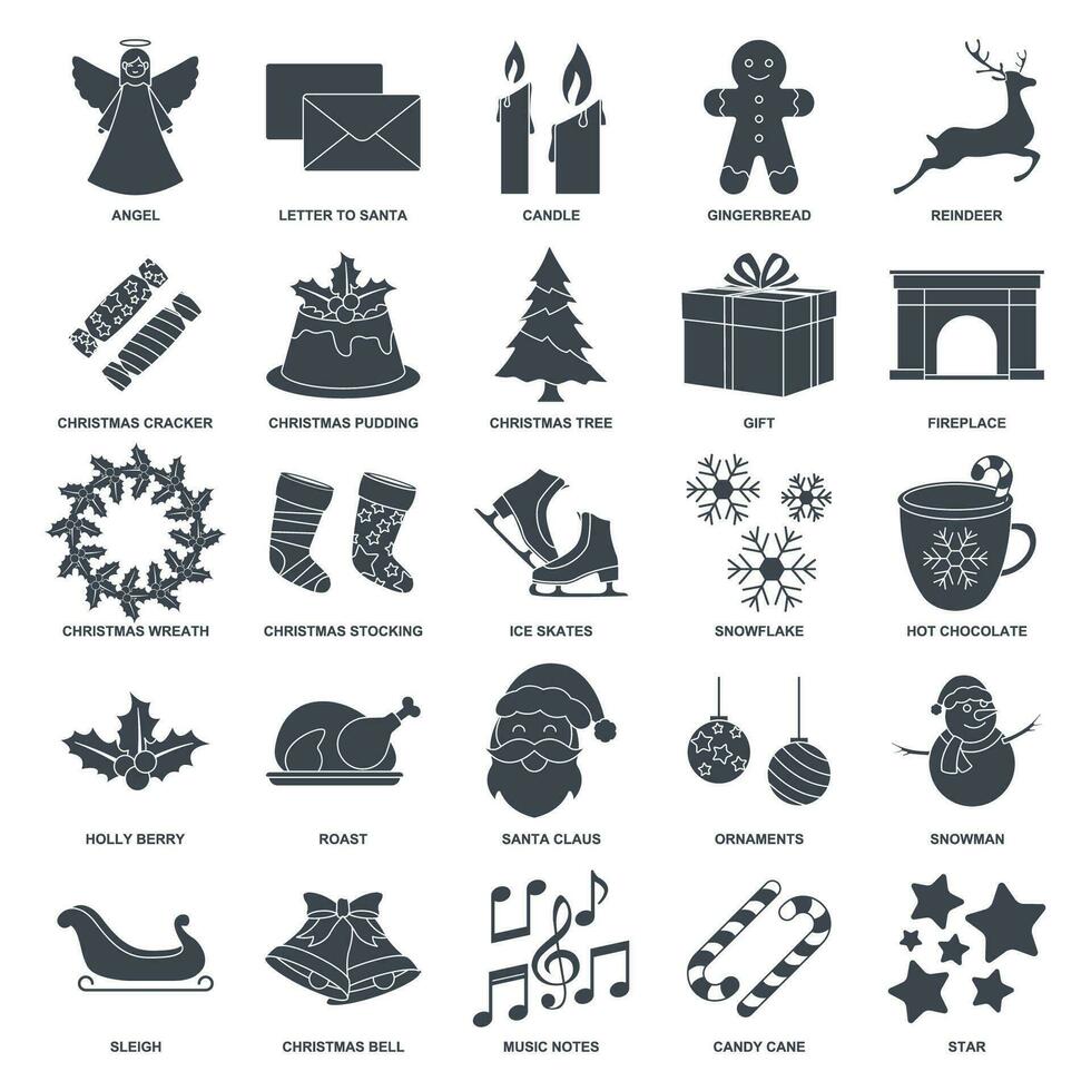 Christmas and New Year icon set, Included icons as Christmas Tree, Santa Claus, Hot Chocolate and more symbols collection, logo isolated vector illustration