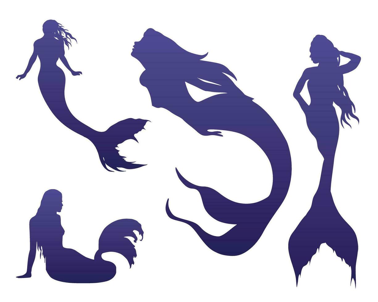 un conjunto de siluetas de hermosa sirenas vector