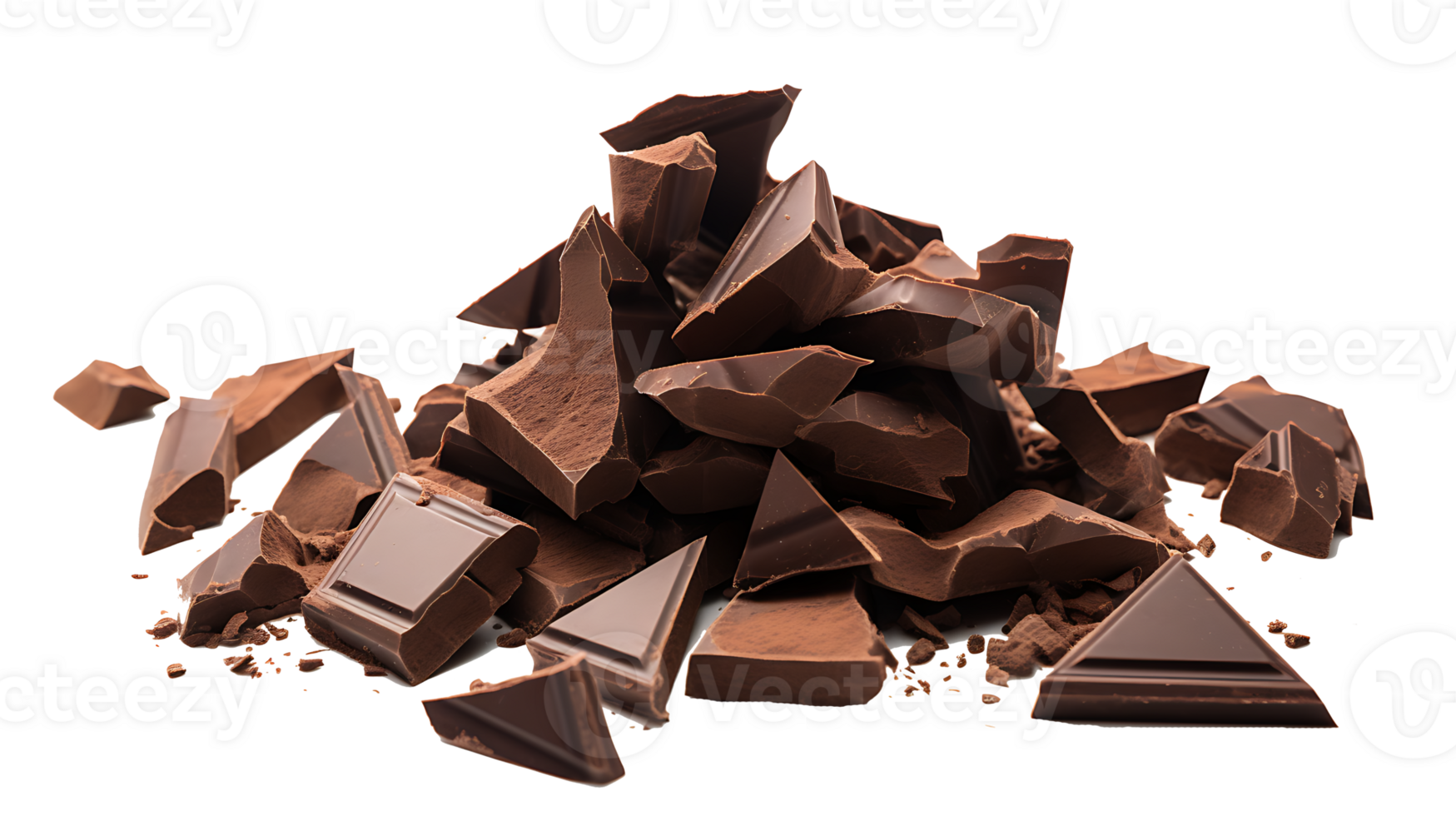 Fresh organic broken chocolate pieces set transparent png background. AI Generated chocolate png bundle