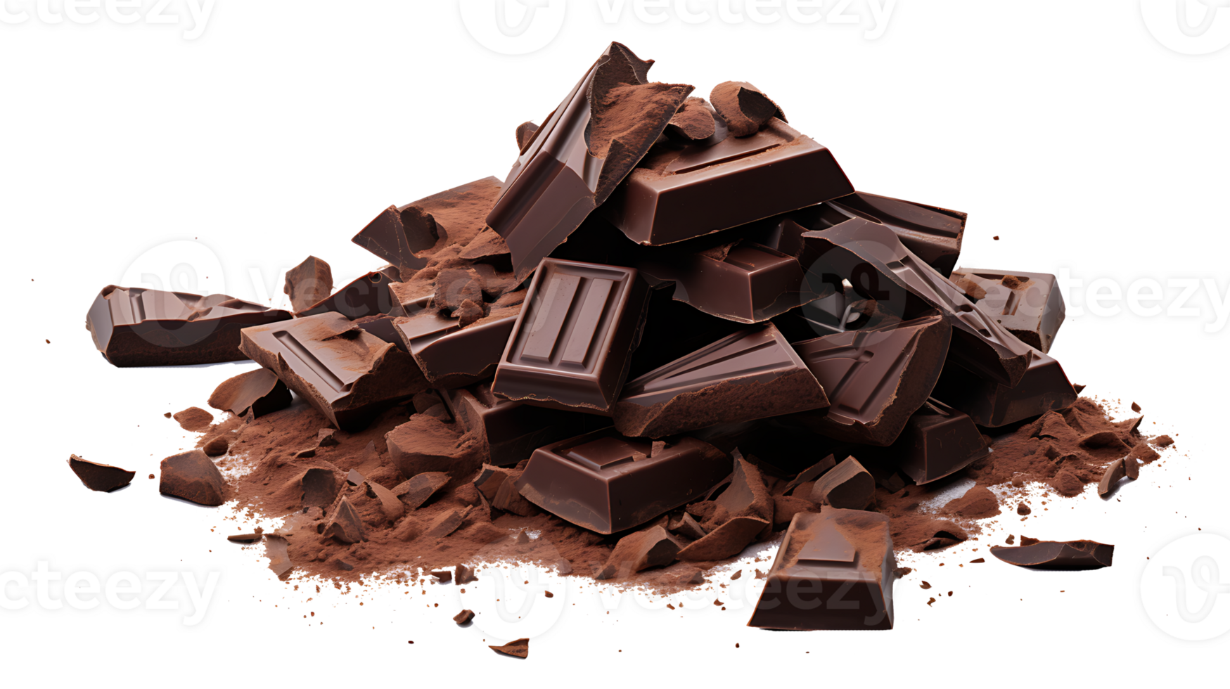 fresco biologico rotto cioccolato pezzi impostato trasparente png sfondo. ai generato cioccolato png fascio