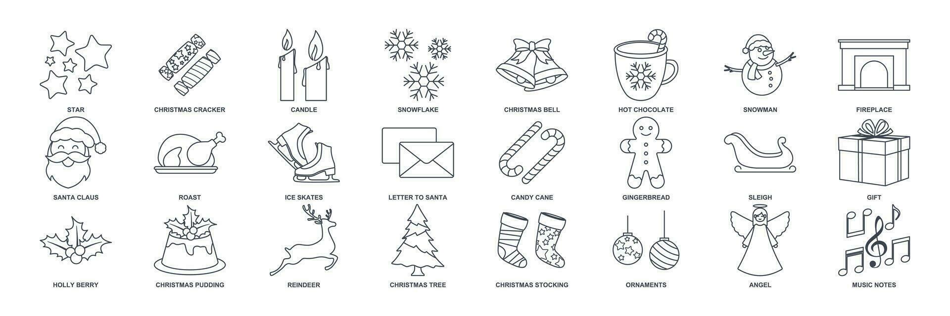Christmas and New Year icon set, Included icons as Christmas Tree, Santa Claus, Hot Chocolate and more symbols collection, logo isolated vector illustration