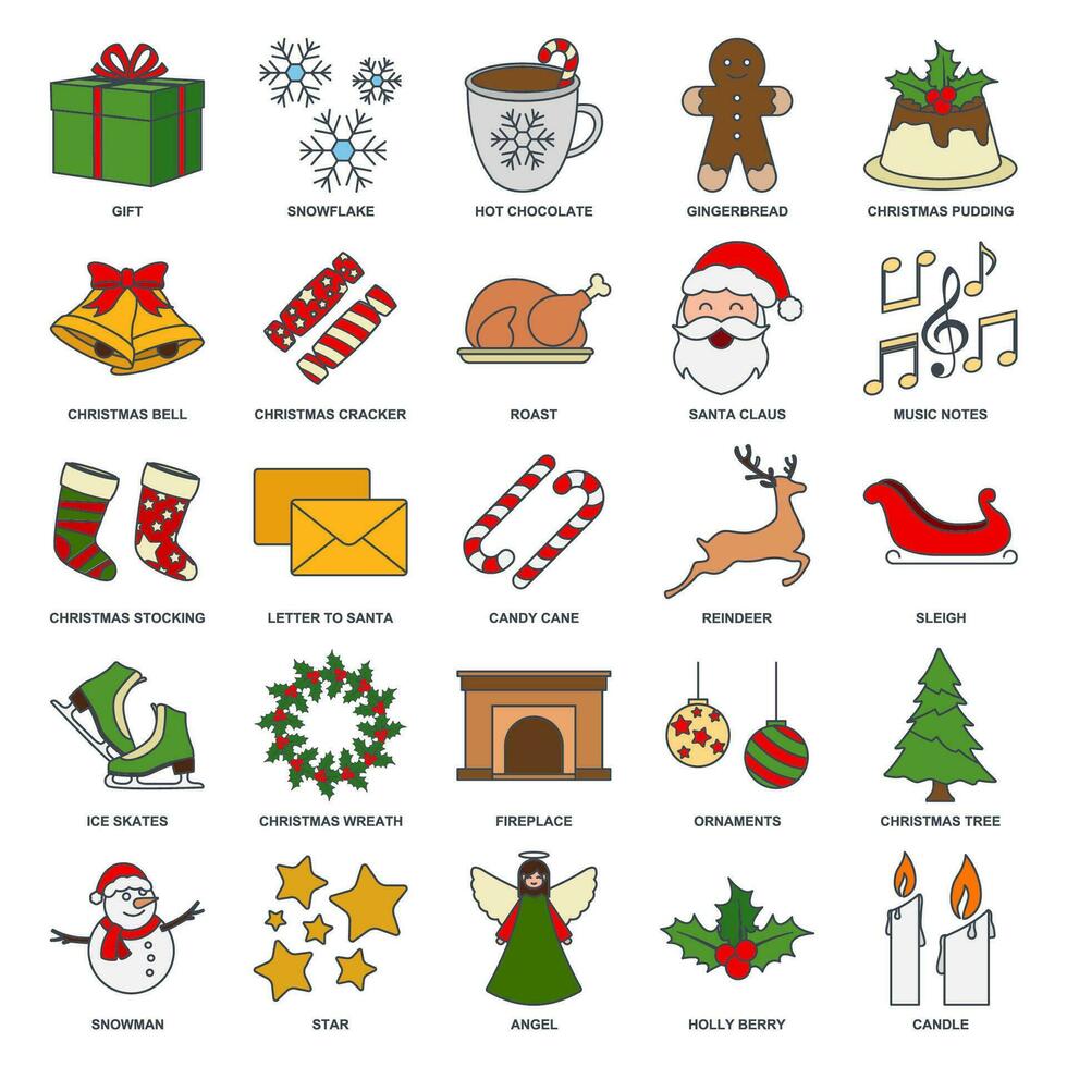 Navidad y nuevo año icono colocar, incluido íconos como Navidad árbol, Papa Noel noel, caliente chocolate y más símbolos recopilación, logo aislado vector ilustración