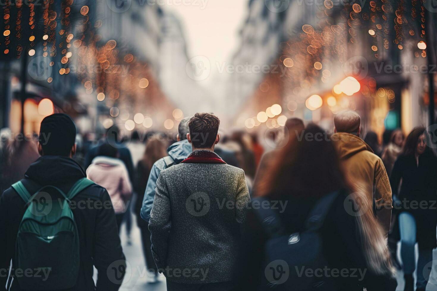 Crowd of people walking in the street. AI Generated photo