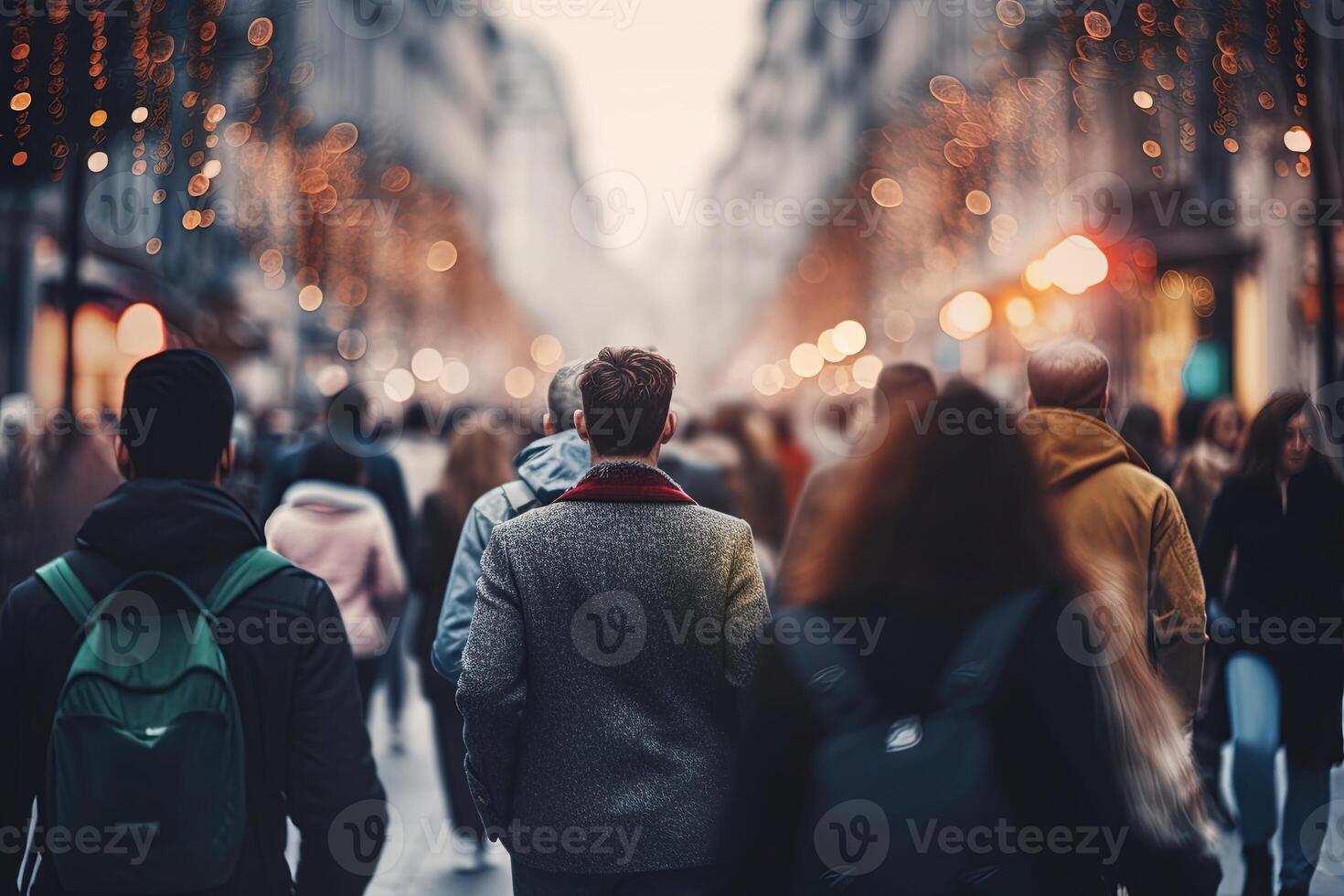 Crowd of people walking in the street. photo