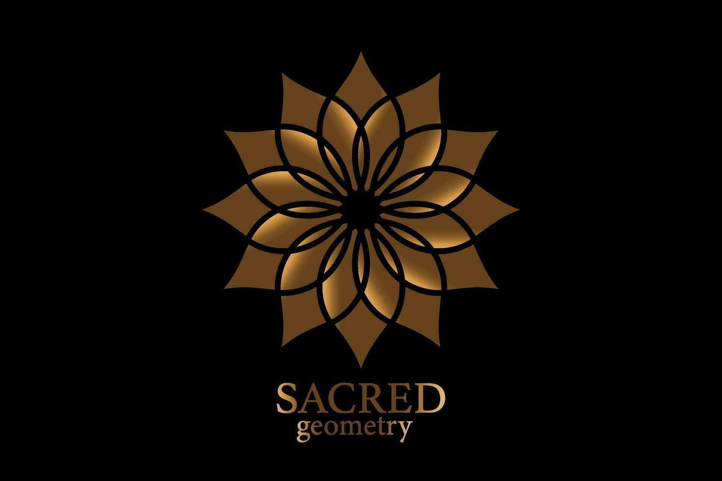 oro flor de vida mandala de sagrado antiguo geometría. vector símbolos y elementos. alquimia, religión, filosofía, astrología y espiritualidad temas dorado logo icono aislado en negro antecedentes