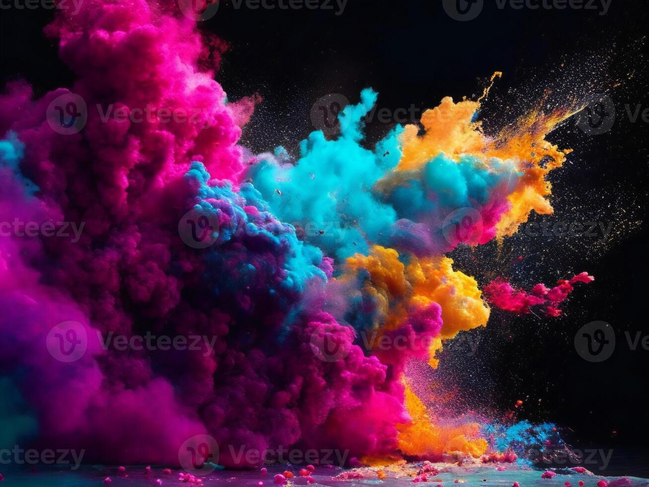 colorful paint splashes on a black background ai generated photo