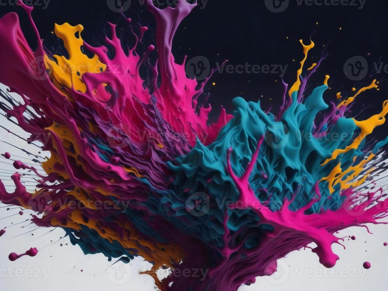 colorful paint splashes on a black background ai generated photo