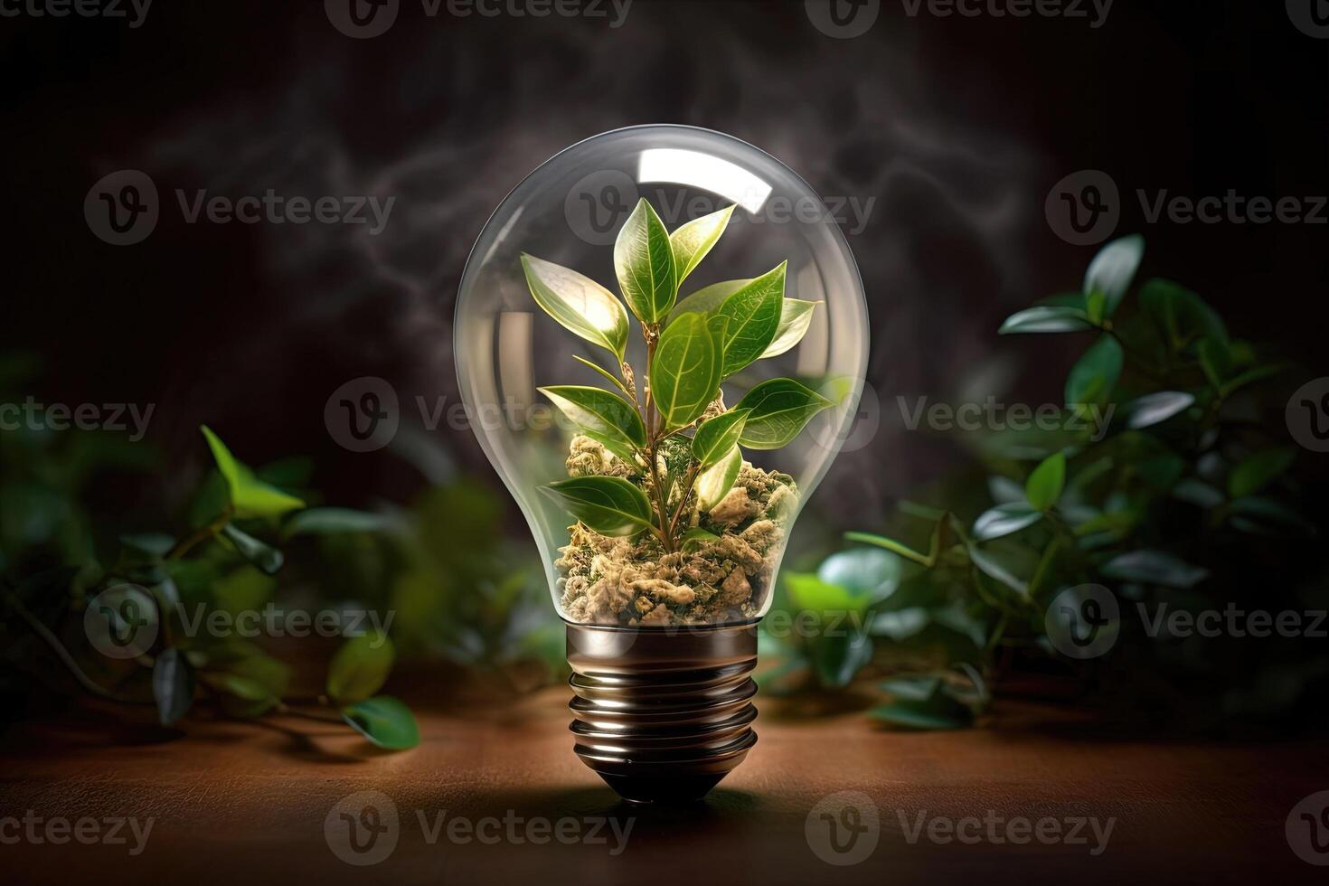 A sustainable lightbulb made from fresh leaves. Eco friendly, Renewable Energy, Sustainable Living. photo
