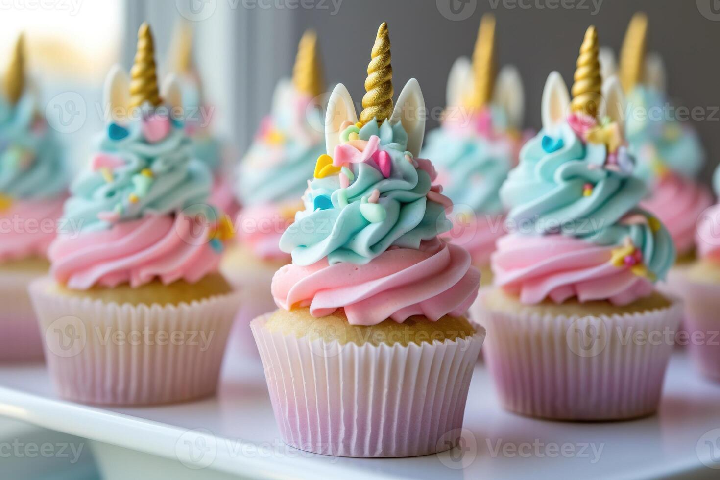 Adorable cute unicorn theme birthday party cupcakes. photo