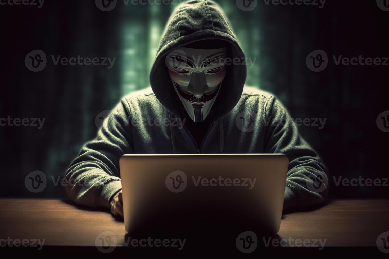 Anonymous hacker typing on computer laptop. Hacking computer system, Cyber crime, Cyber security, Cybercrime, Cyber attack. photo