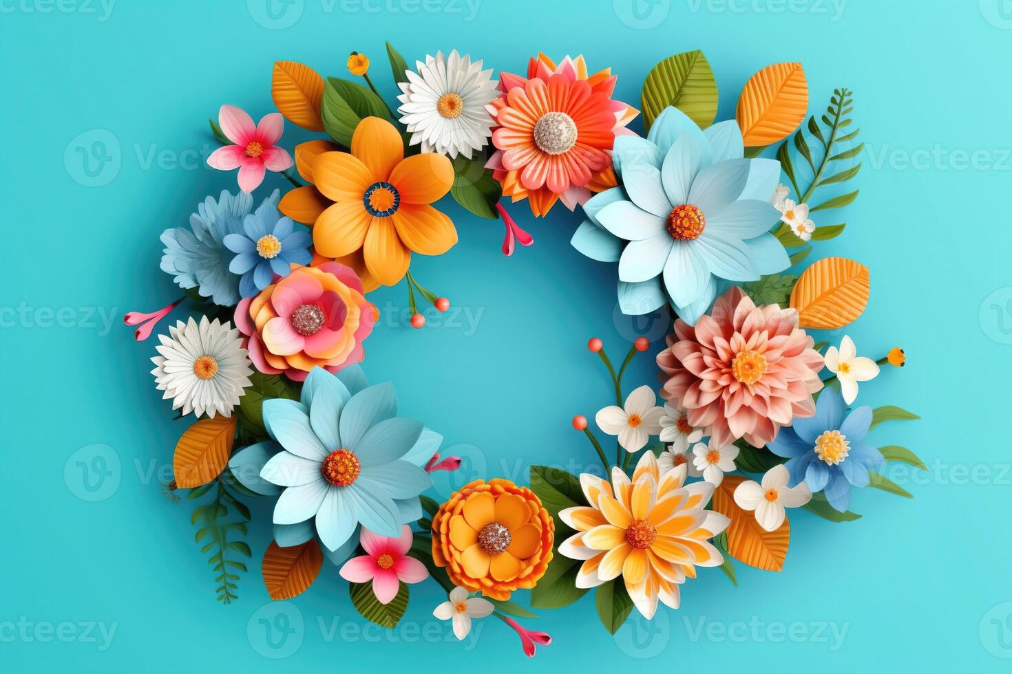 A frame of spring flower on blue background. photo