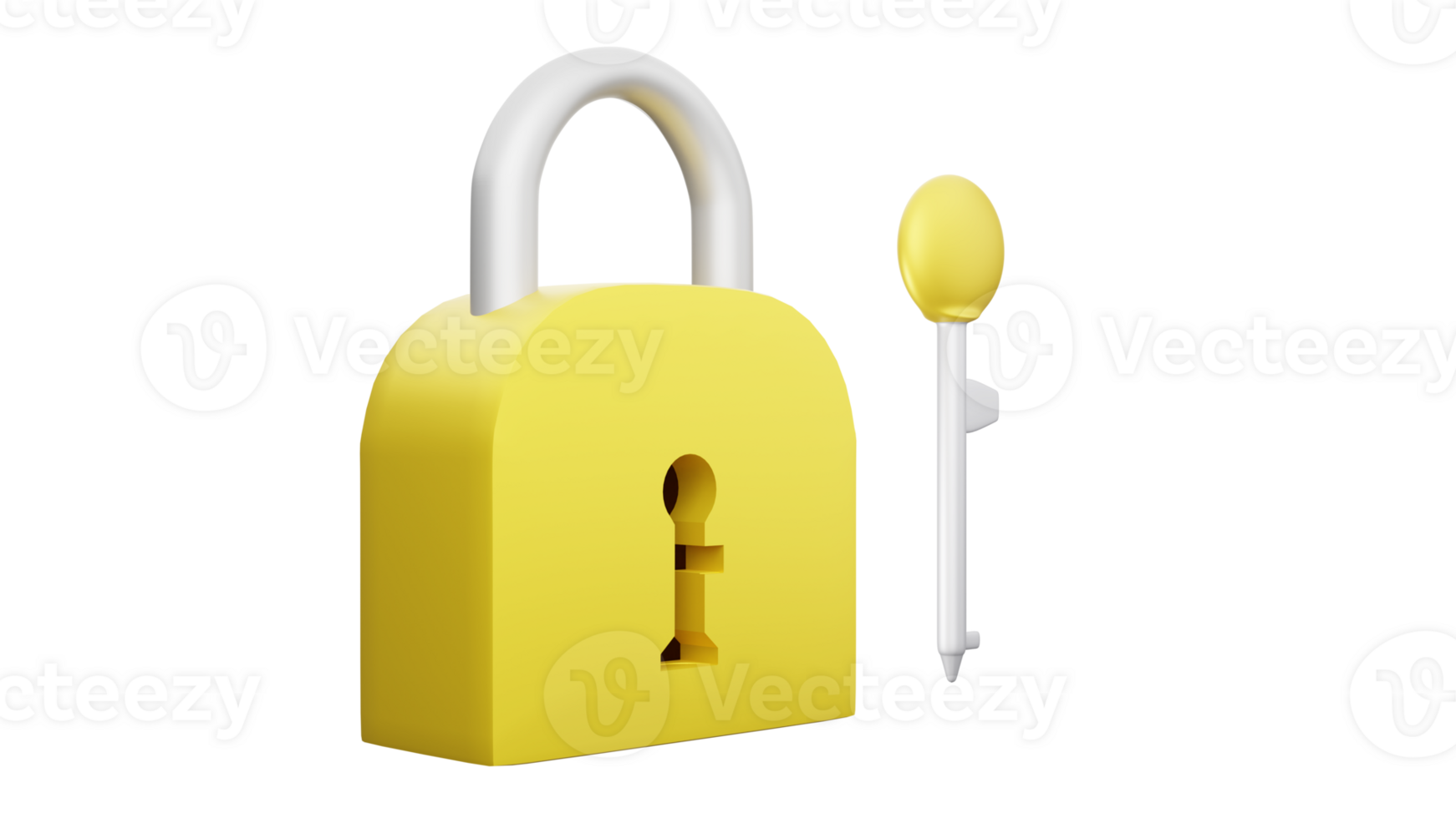 3D rendering of padlock with key, Security concept object png