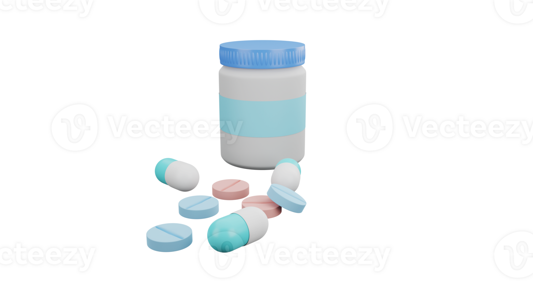 3D render of medicine bottle, pills, tablet and capsule png