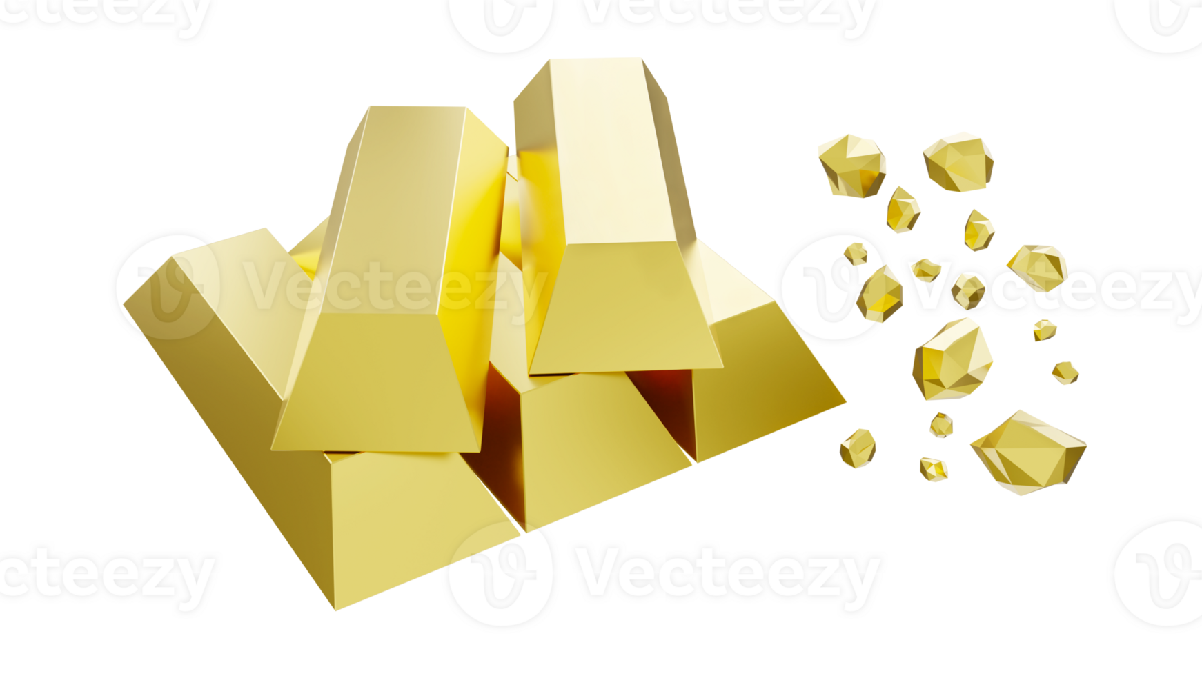 3D rendering of gold bars and ore, pure gold 27173847 PNG