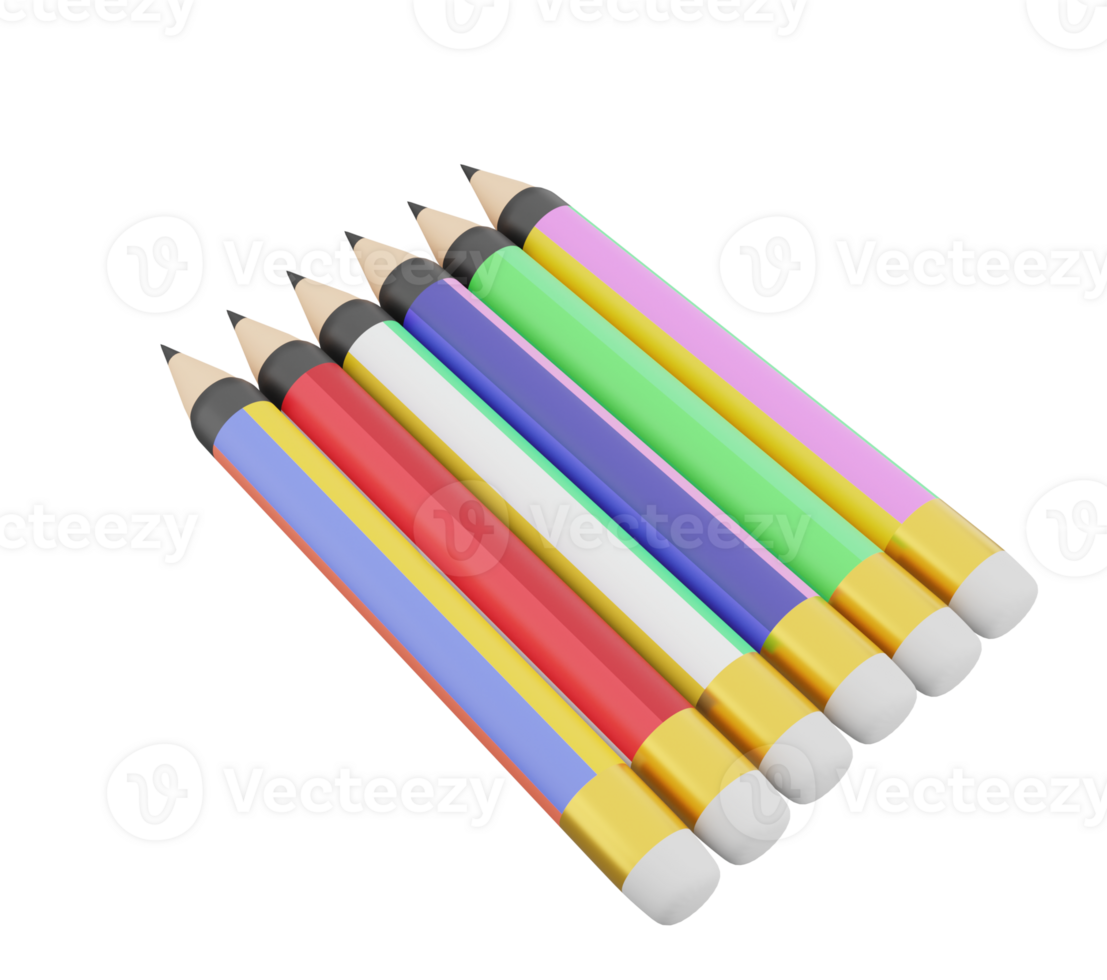 3D rendering of many colored pencils, maker pencils, set for drawing illustrations png