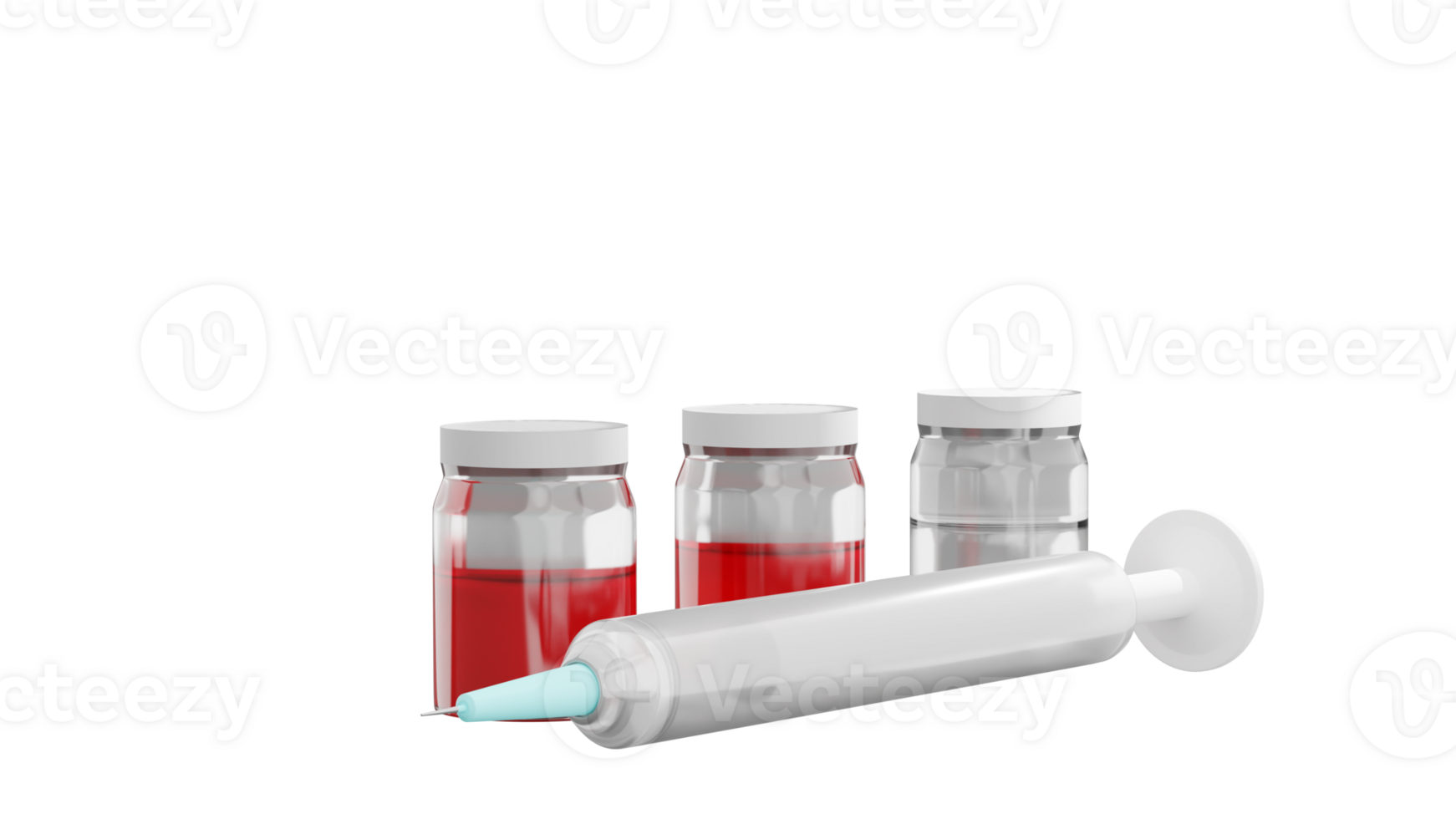 3D rendering of syringe injection with vaccine, red fluid substance, Medical equipment concept png