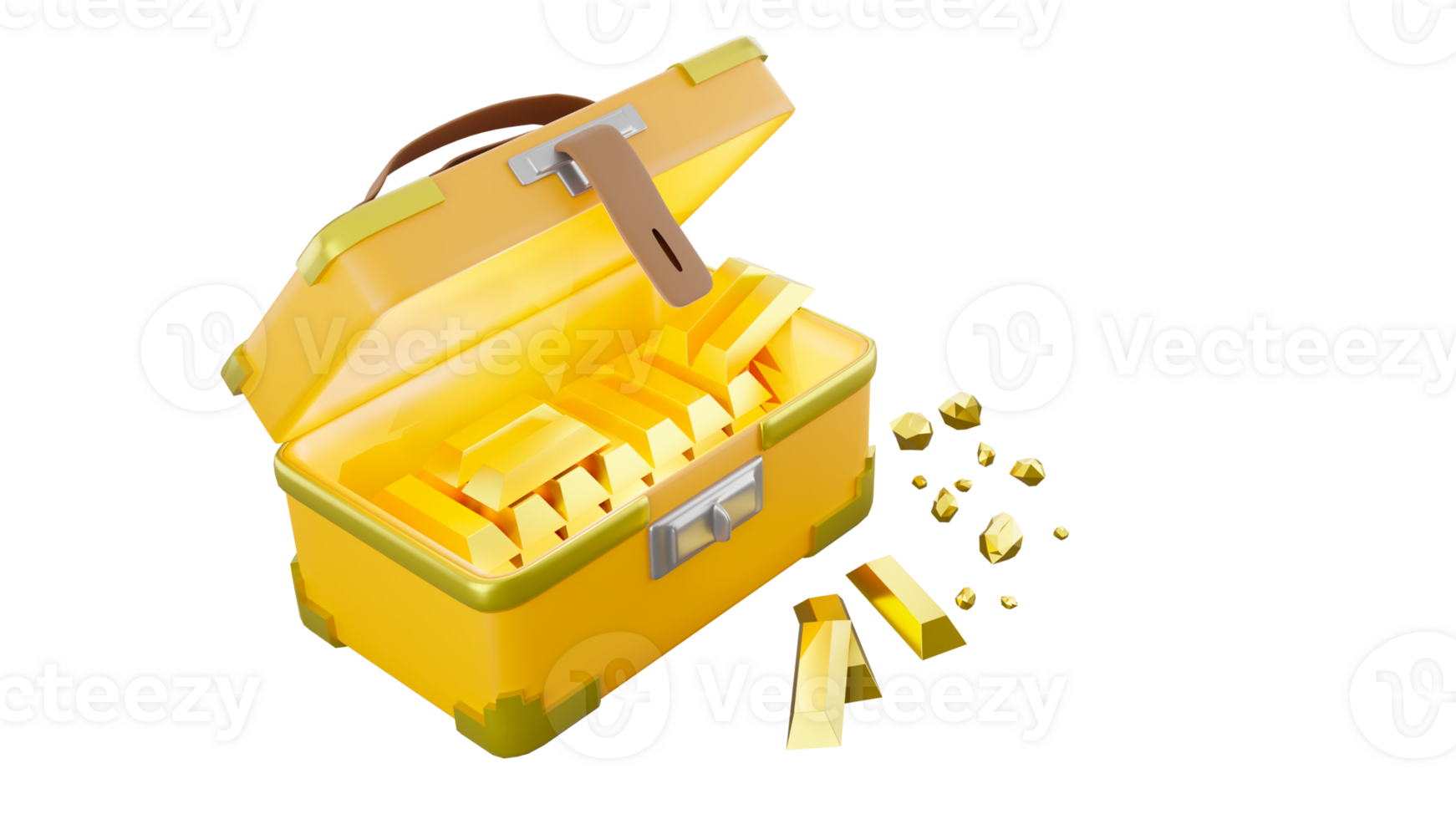 3D rendering of fantasy treasure box with gold bars and ore png