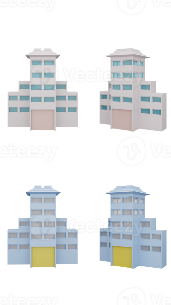 3d representación de ciudad edificio en frente y lado vista, construcción arquitectura diseño png