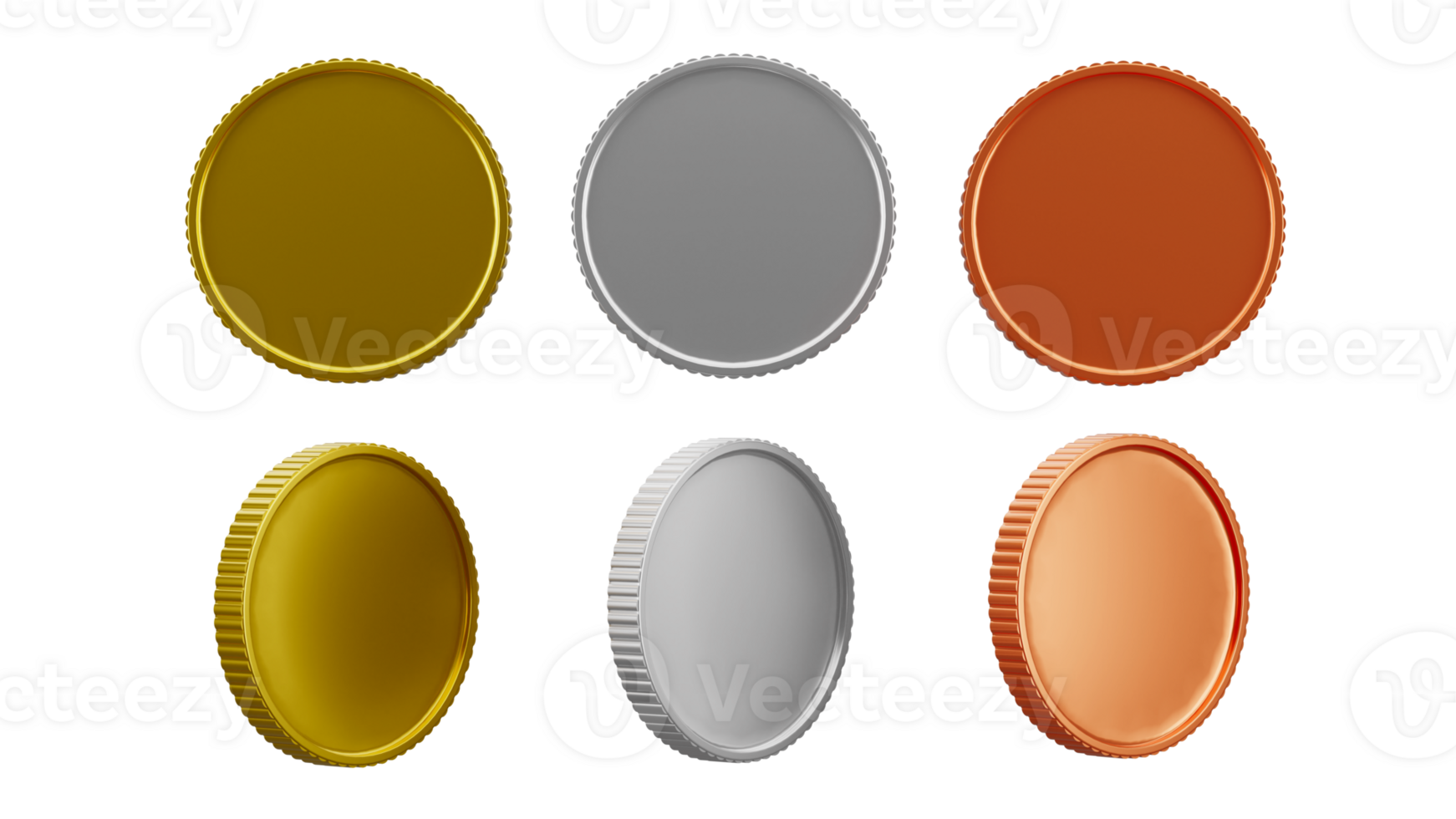 3D rendering of Gold, Silver and Bronze medal png