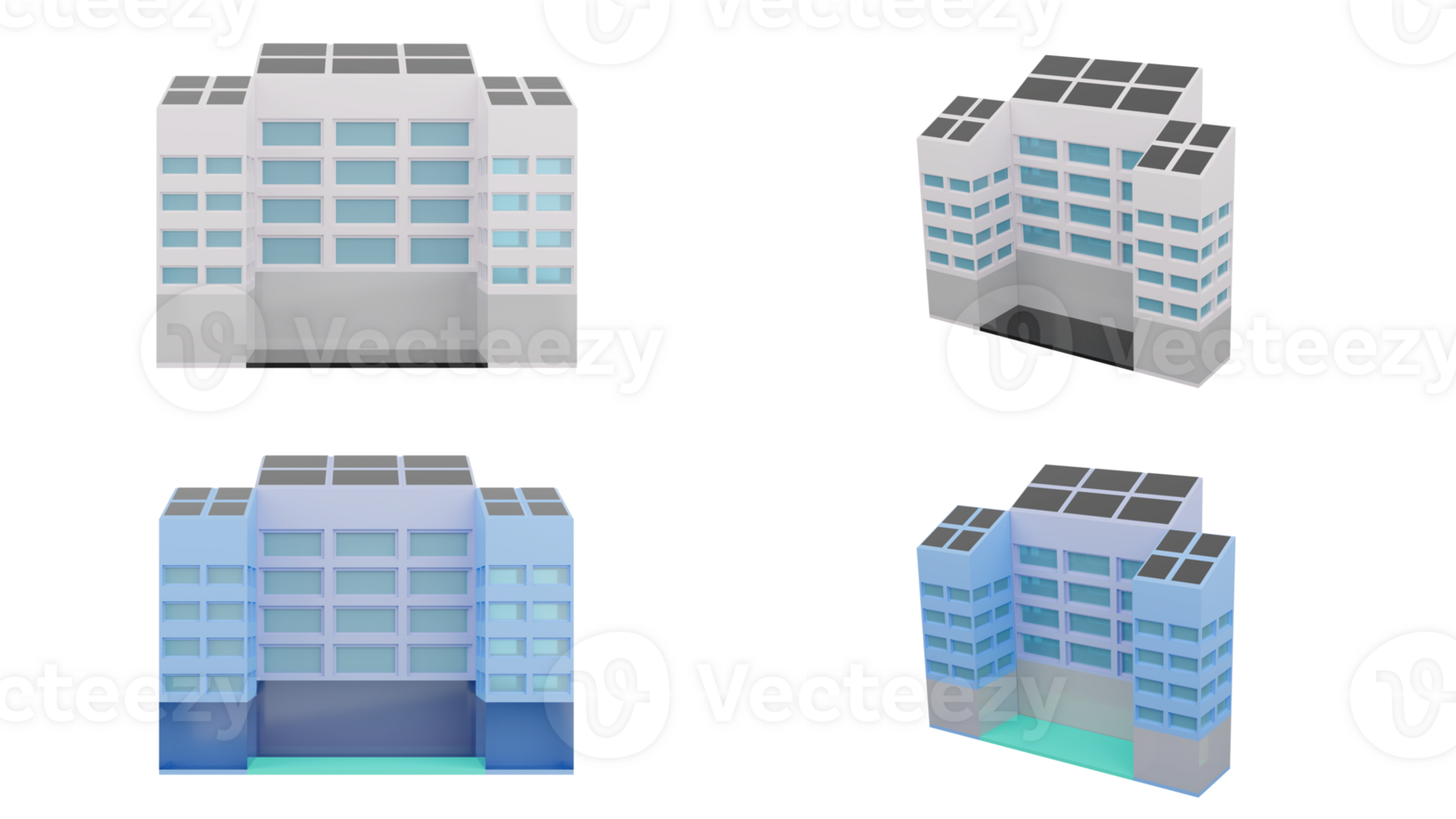 3d representación de ciudad edificio en frente y lado vista, construcción arquitectura diseño png