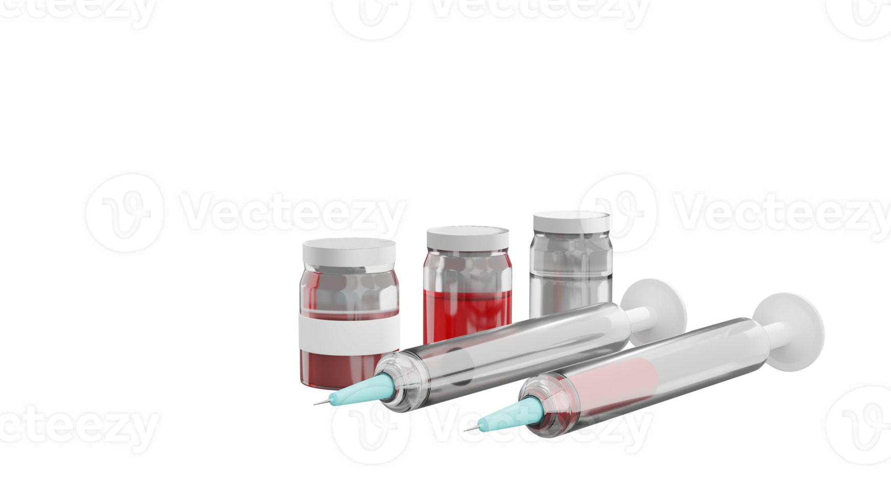 3D rendering of syringe injection with vaccine, red fluid substance, Medical equipment concept png