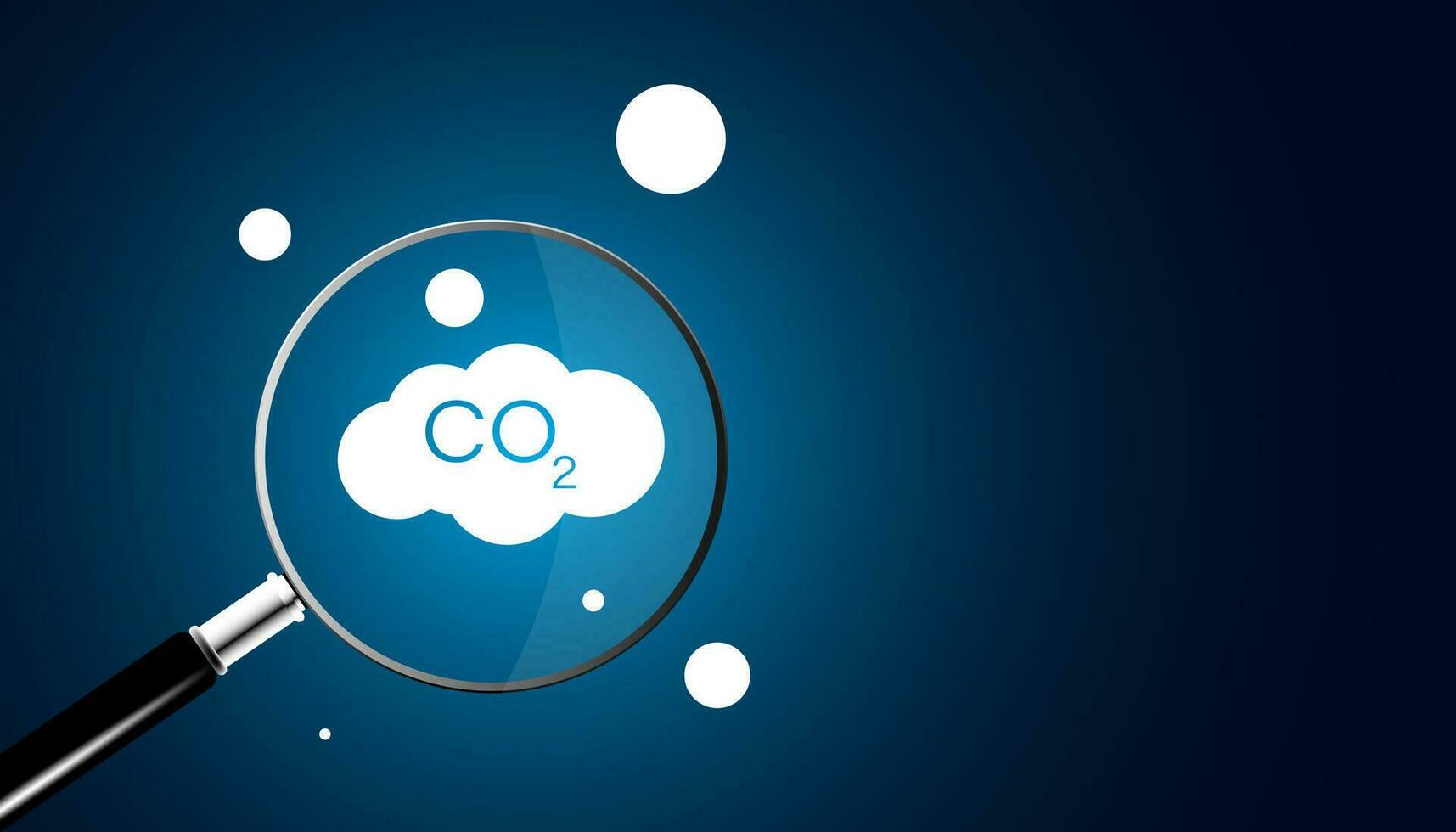 Abstract, magnifying glass and carbon dioxide concept, air, environment, global warming, search and protect the earth from environmental conditions and pollution, greenhouse, on blue background image. vector