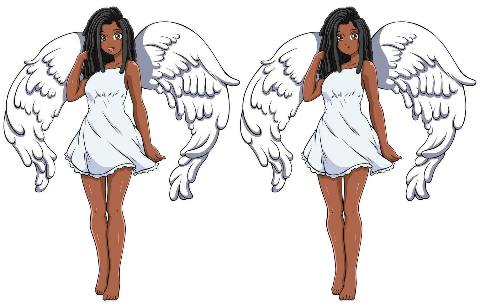 Black Angel Anime Girl on White vector