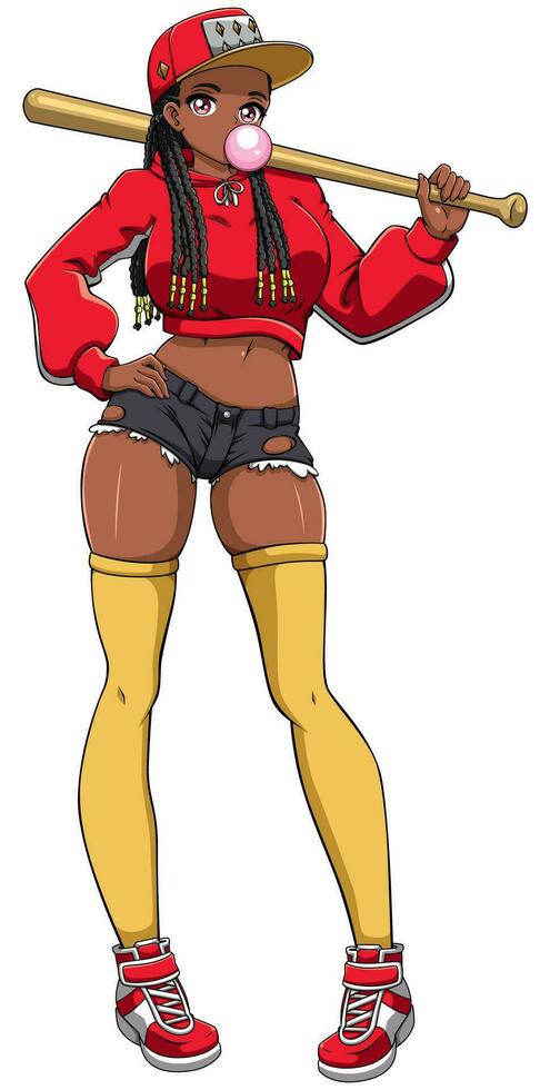 Black Anime Bat Girl on White vector