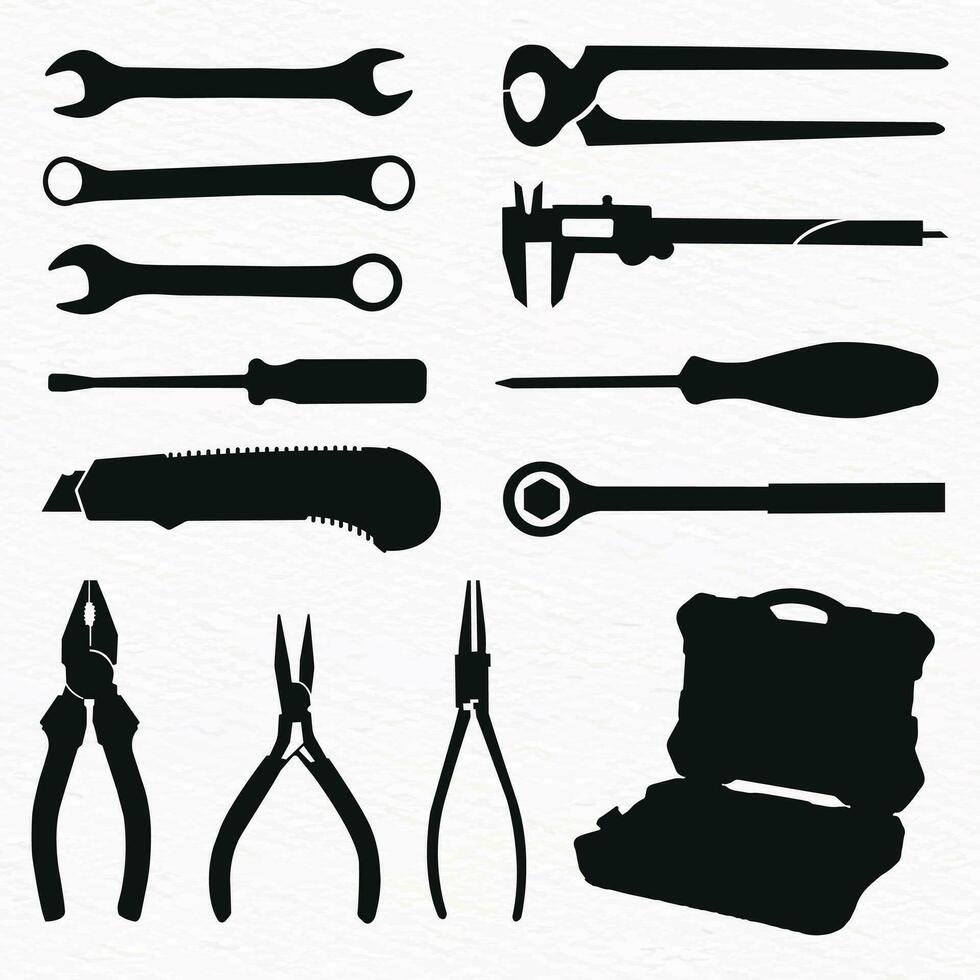 Vector silhouette set of construction tools for labor work and repair