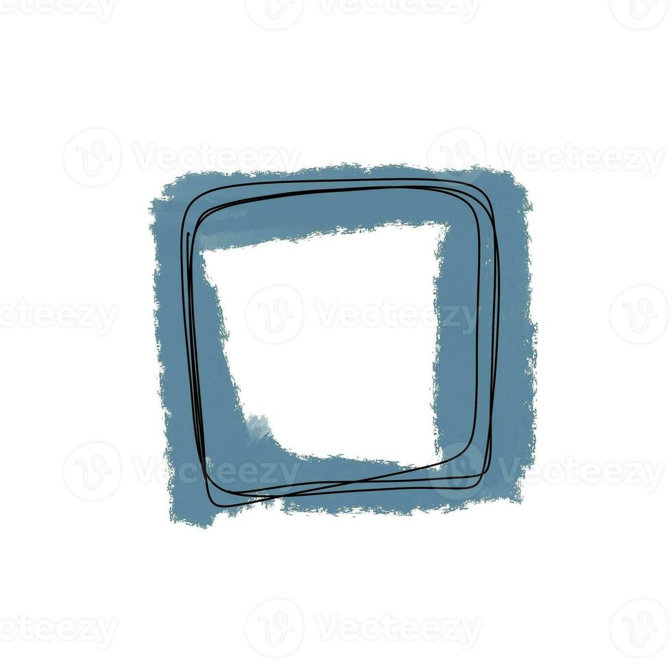 Watercolor illustration of a gray doodle frame and a square background with a continuous line. photo
