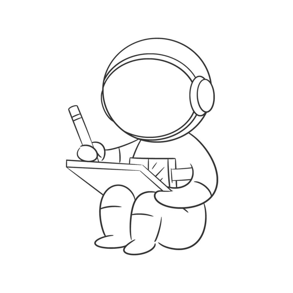 Astronaut making a drawing on a tablet for coloring vector