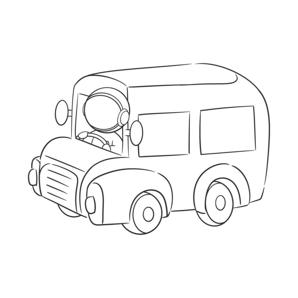 Astronaut is driving a school bus for coloring vector