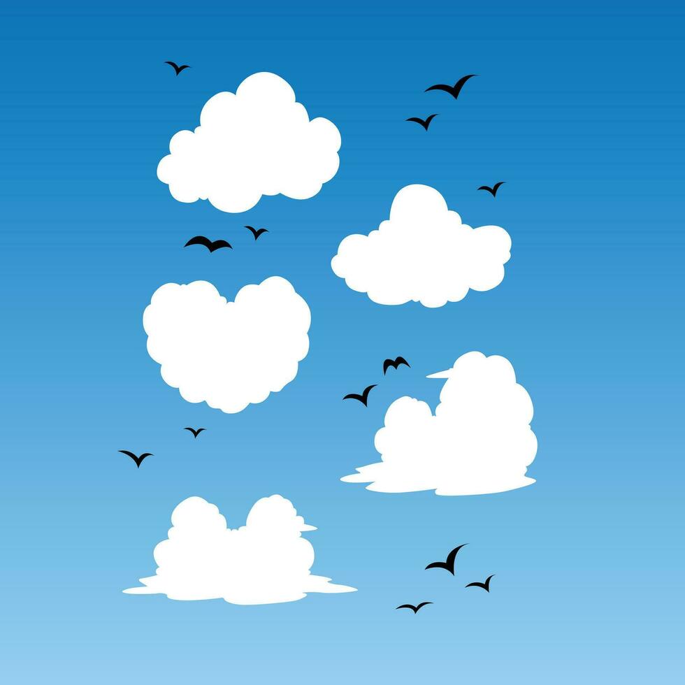 Nature White Cloud Blue Sky. Simple Natural Clouds Vector