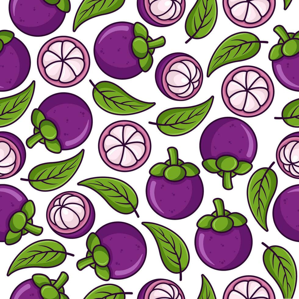 Mangosteen fruit seamless pattern background illustration vector