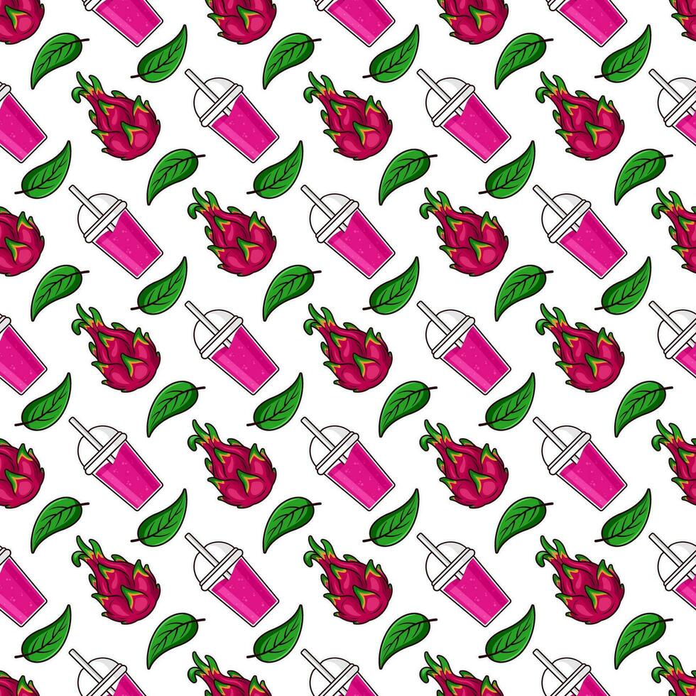 Dragon fruit juice seamless pattern background illustration vector