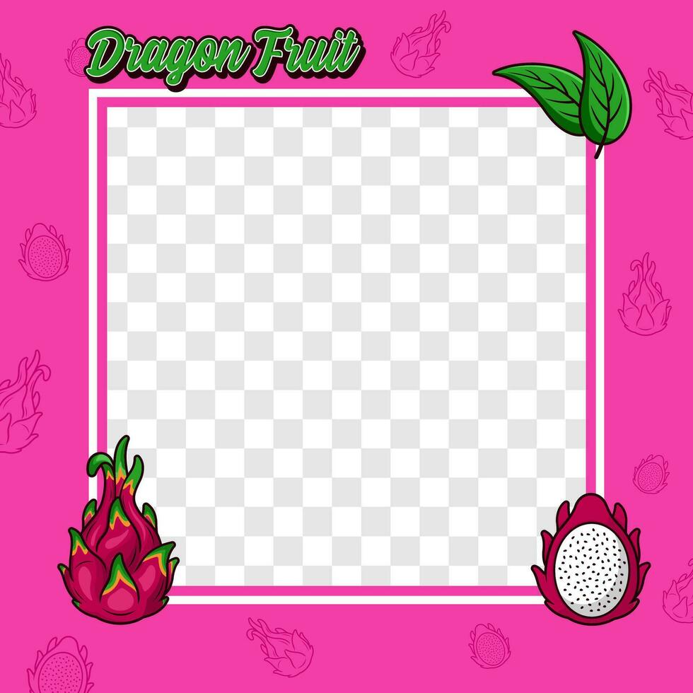 Dragon fruit photo frame cover background design vector