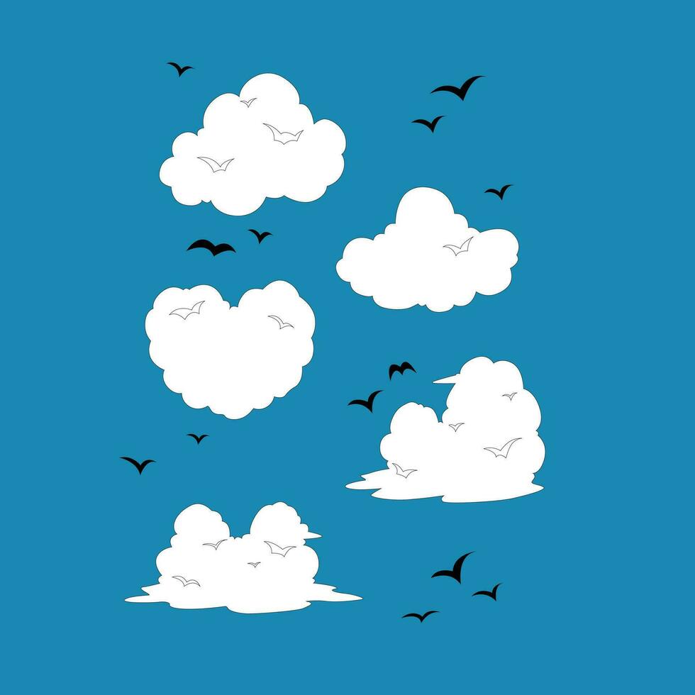Nature White Cloud Blue Sky. Simple Natural Clouds Vector