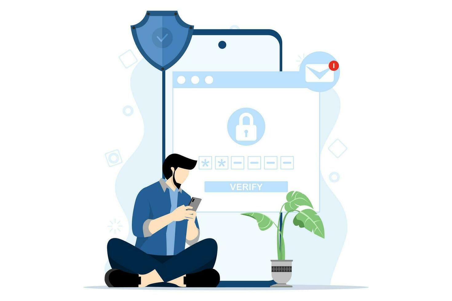 2 step authentication concept. Order a verification code on a smartphone. Notification with code for secure login or login. Two-factor verification via laptop and phone. Flat vector illustration.