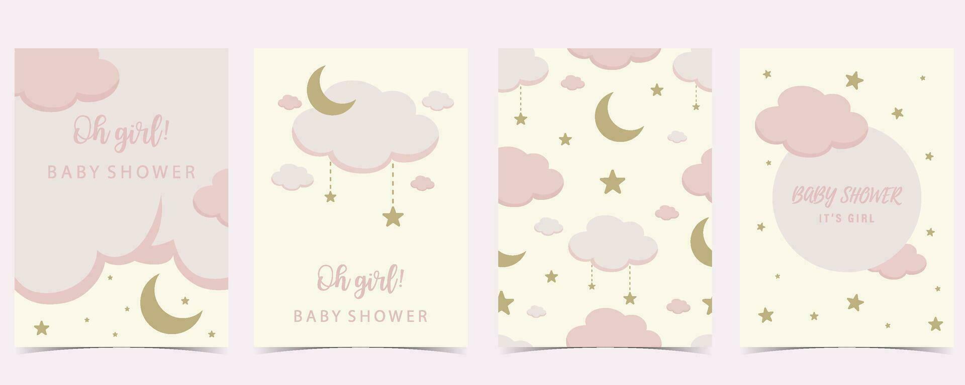 bebé ducha invitación tarjeta para niña con globo, nube, cielo, rosado vector
