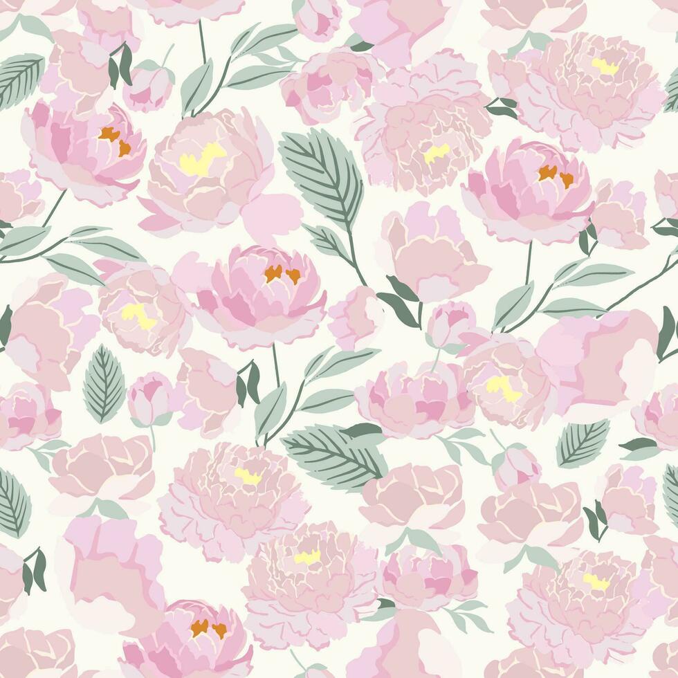 Pink seamless pattern with peony for background vector