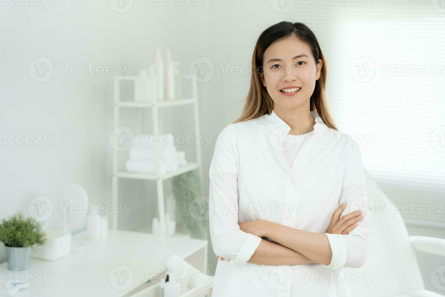 Dermatology and beauty clinic, portrait Aesthetic Doctor, VIP customer by expert dermatologists. Beauty salon, spa, massage with equipment to to help relax, physiotherapy, relaxing massage, treatment photo
