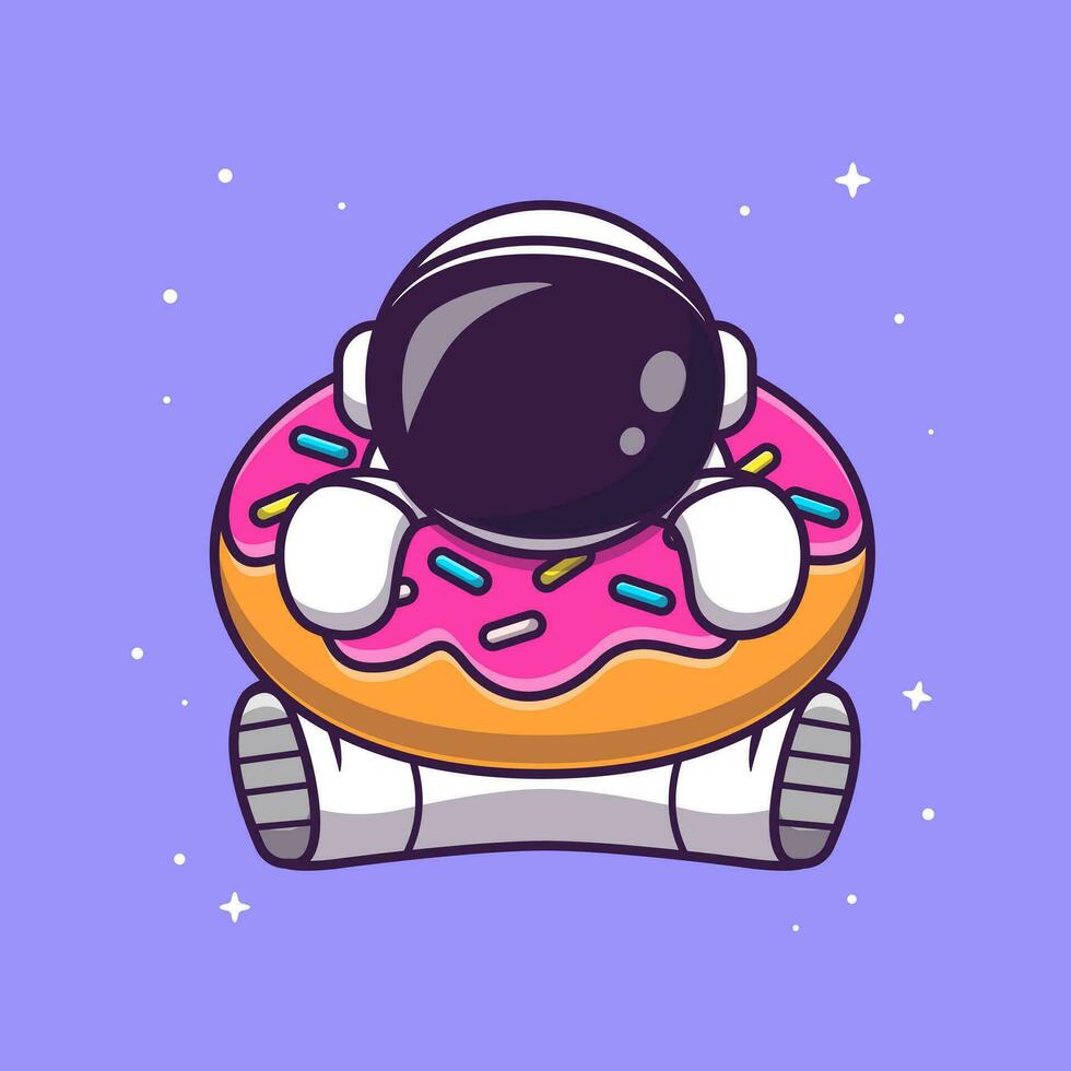 Cute Astronaut With Donut Cartoon Vector Icon Illustration.  Science Food Icon Concept Isolated Premium Vector. Flat  Cartoon Style