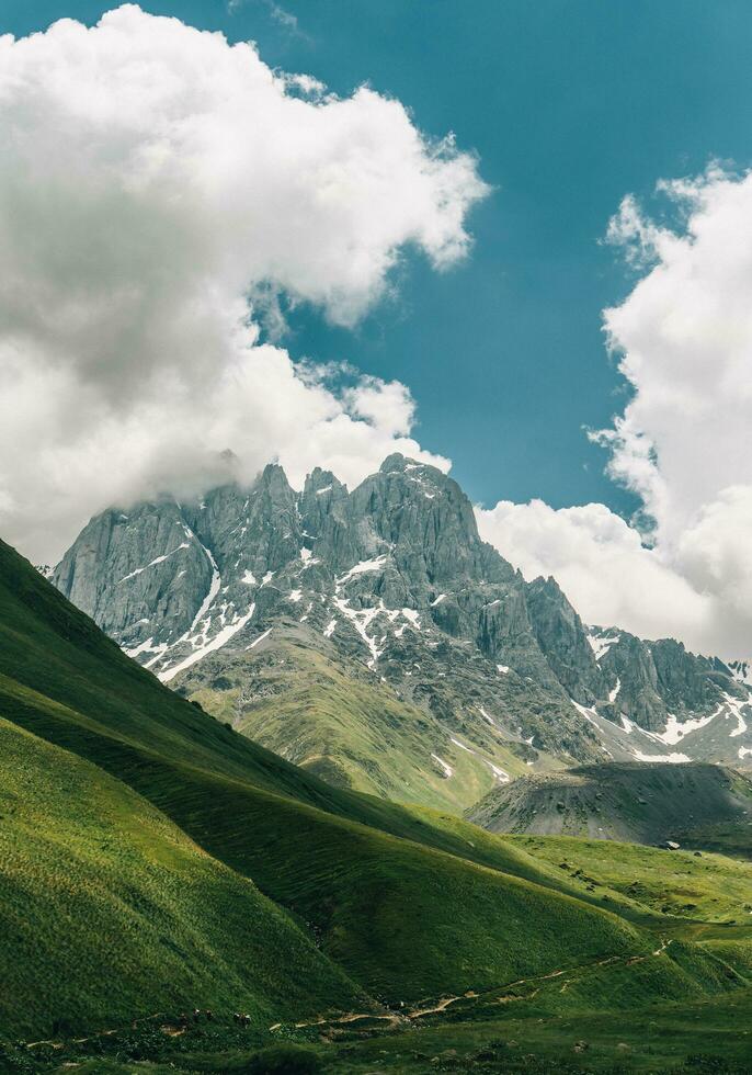 Picturesque rocks and mountains, beautiful background of the mountains. Amazing landscape of nature and sky photo