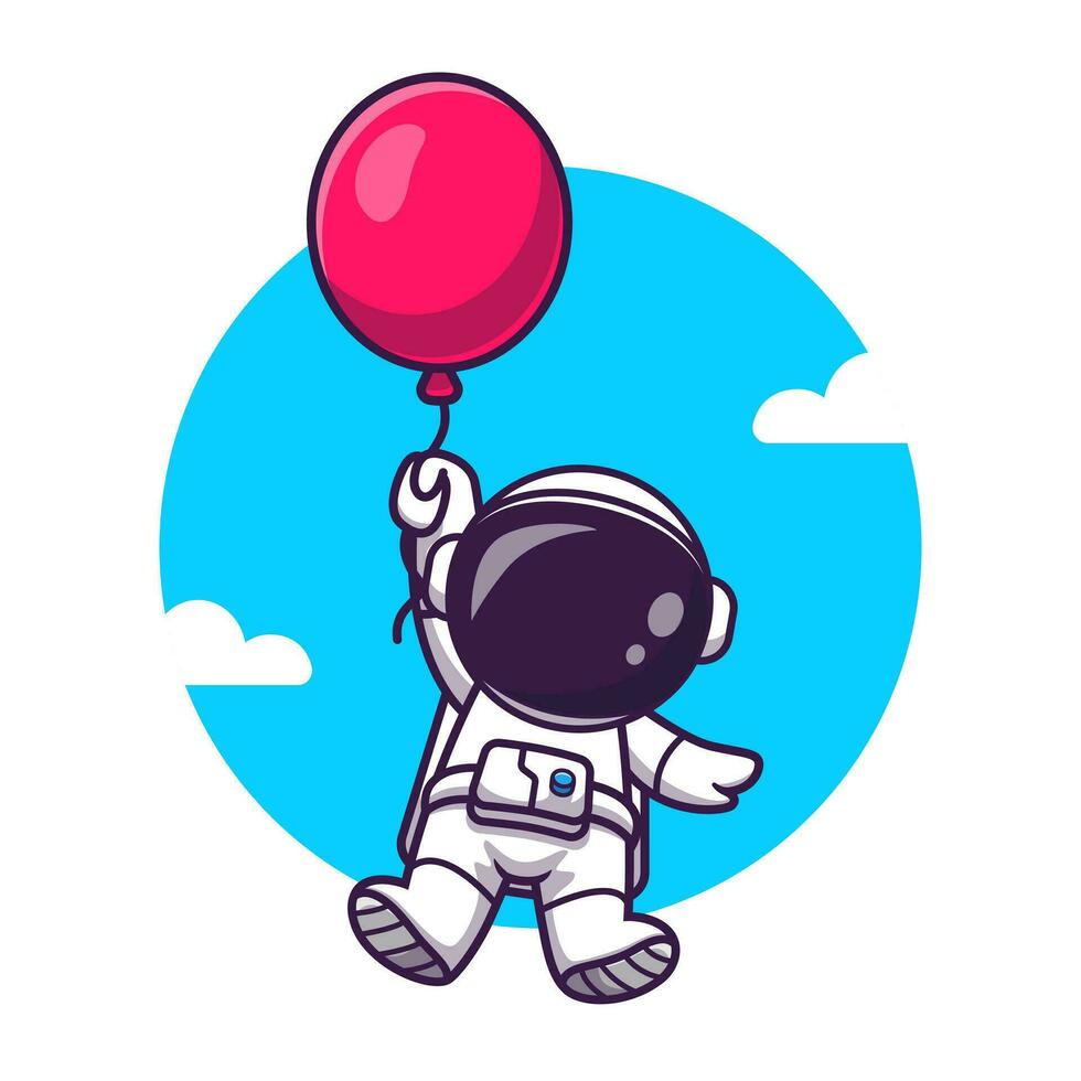 Cute Astronaut Floating With Balloon Cartoon Vector Icon  Illustration. Science Technology Icon Concept Isolated  Premium Vector. Flat Cartoon Style