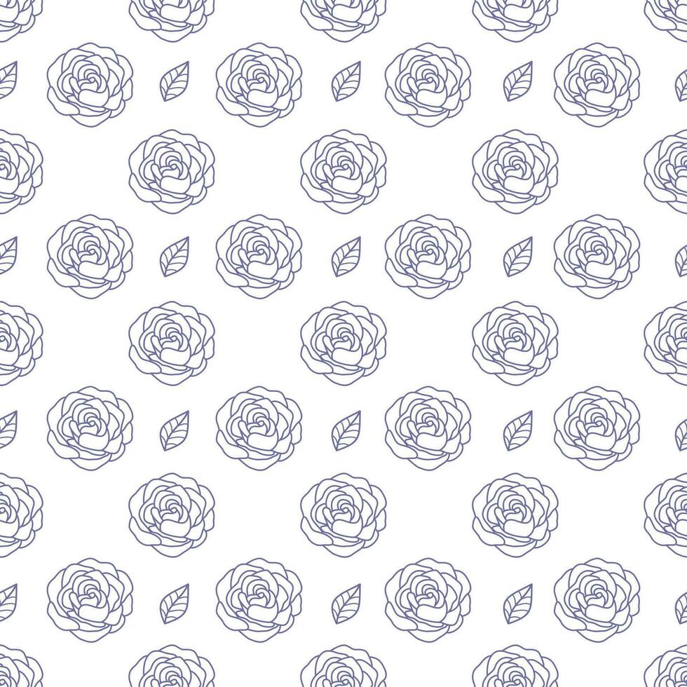 Seamless pattern with blooming rose and leaf outline style on the white background vector