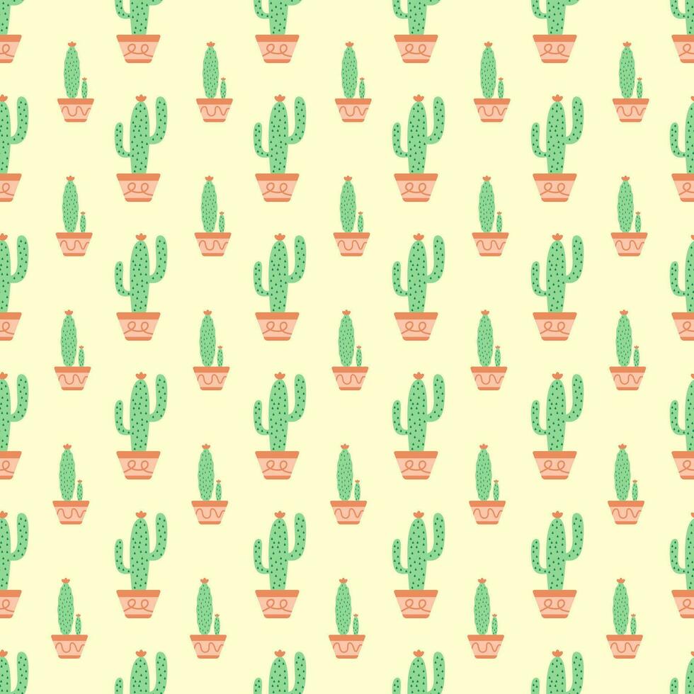 Seamless pattern with potted cactus. Cute repeat cacti pattern vector illustration